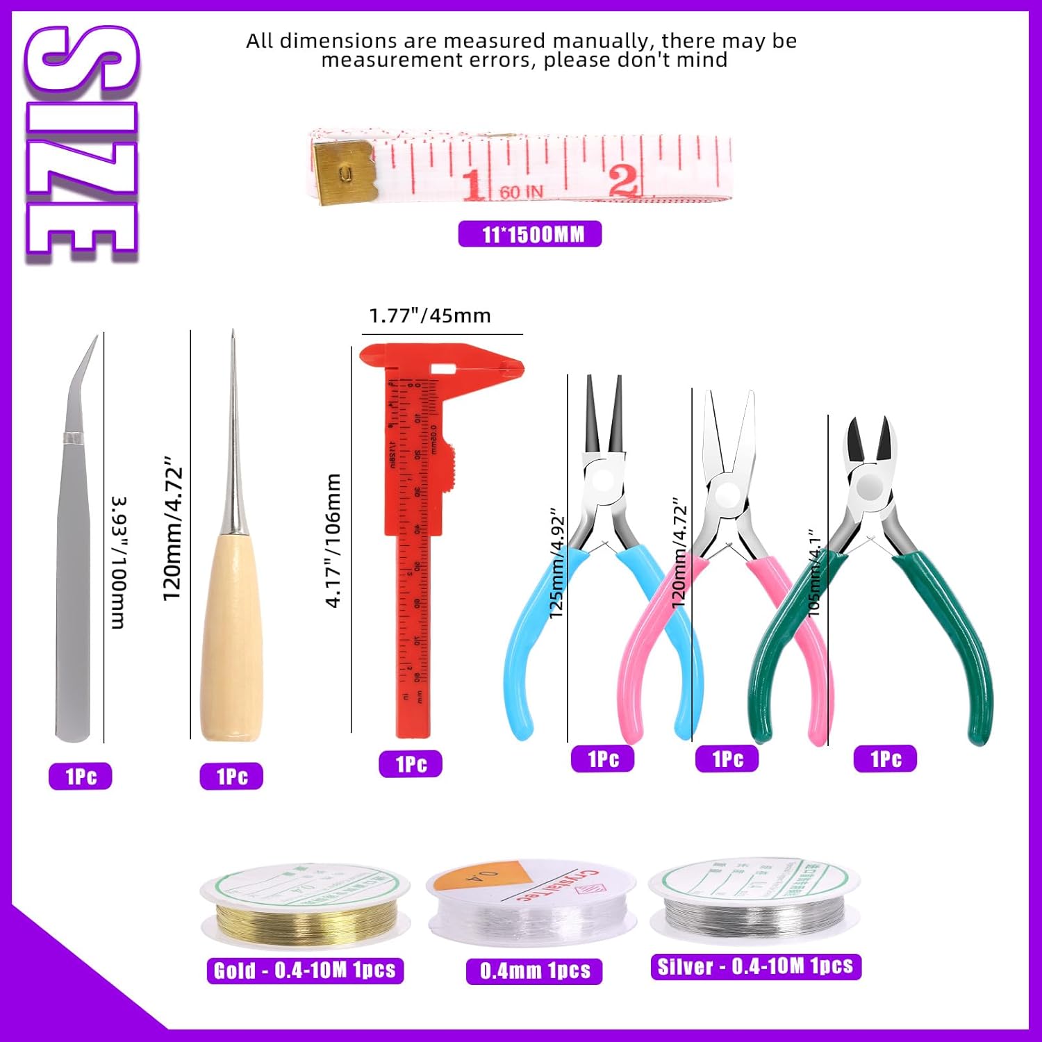 Swpeet Kit de 1589 piezas de suministros para hacer joyas con herramientas de fabricación de joyas, 3 colores, alicates de joyería, múltiples
