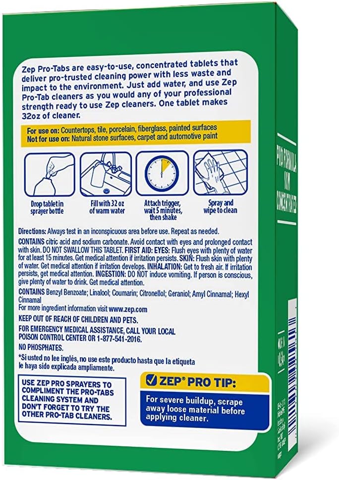 Zep PRO-TABS – Tabletas solubles de limpieza multiusos – 4 tabletas – ZUAPCTAB solo tienes que añadir agua! Respetuoso con el medio ambiente