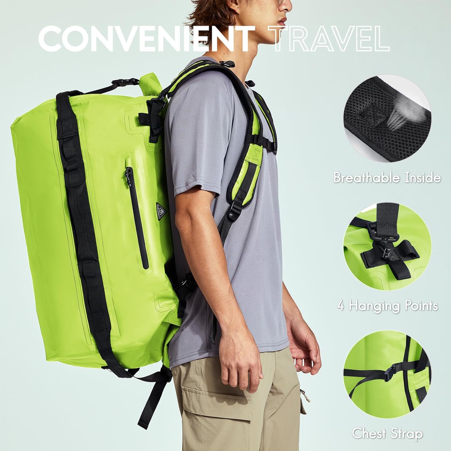 Haimont Mochila de lona grande impermeable con parte superior enrollable, bolsa de lona seca resistente para navegación, viajes, motocicleta, kayak,