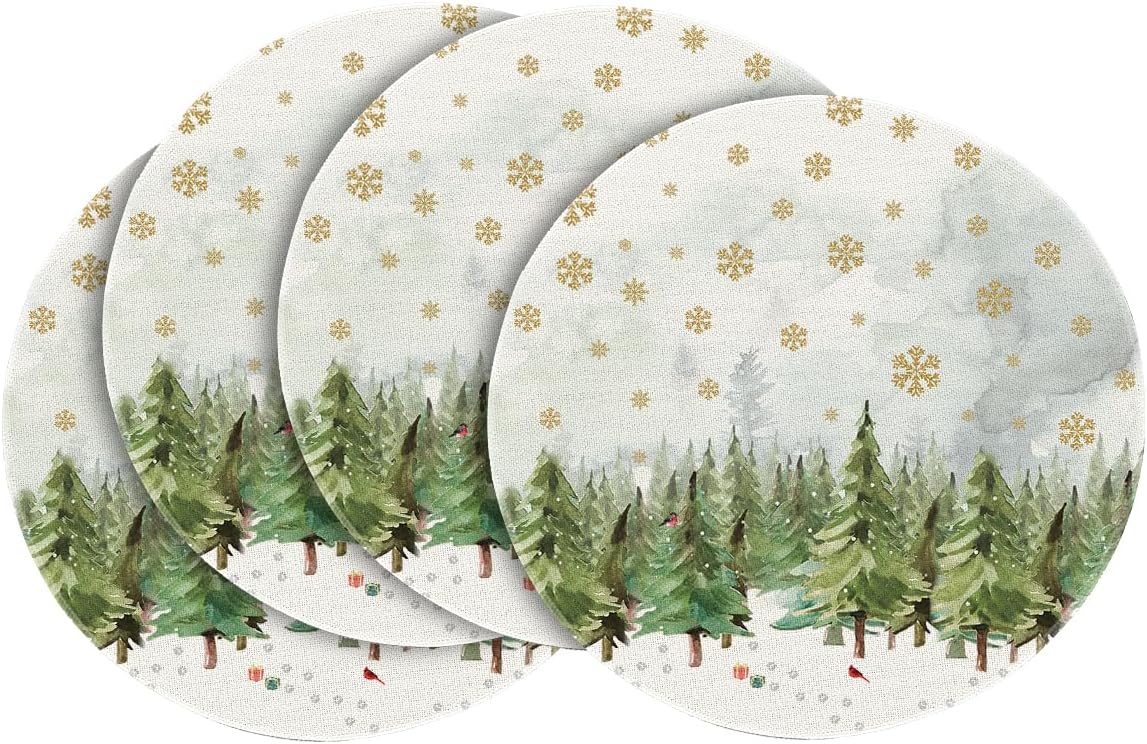 Artoid Mode Juego de 4 manteles individuales de Navidad con diseño de árboles de Navidad, cardenales, copos de nieve, manteles individuales de