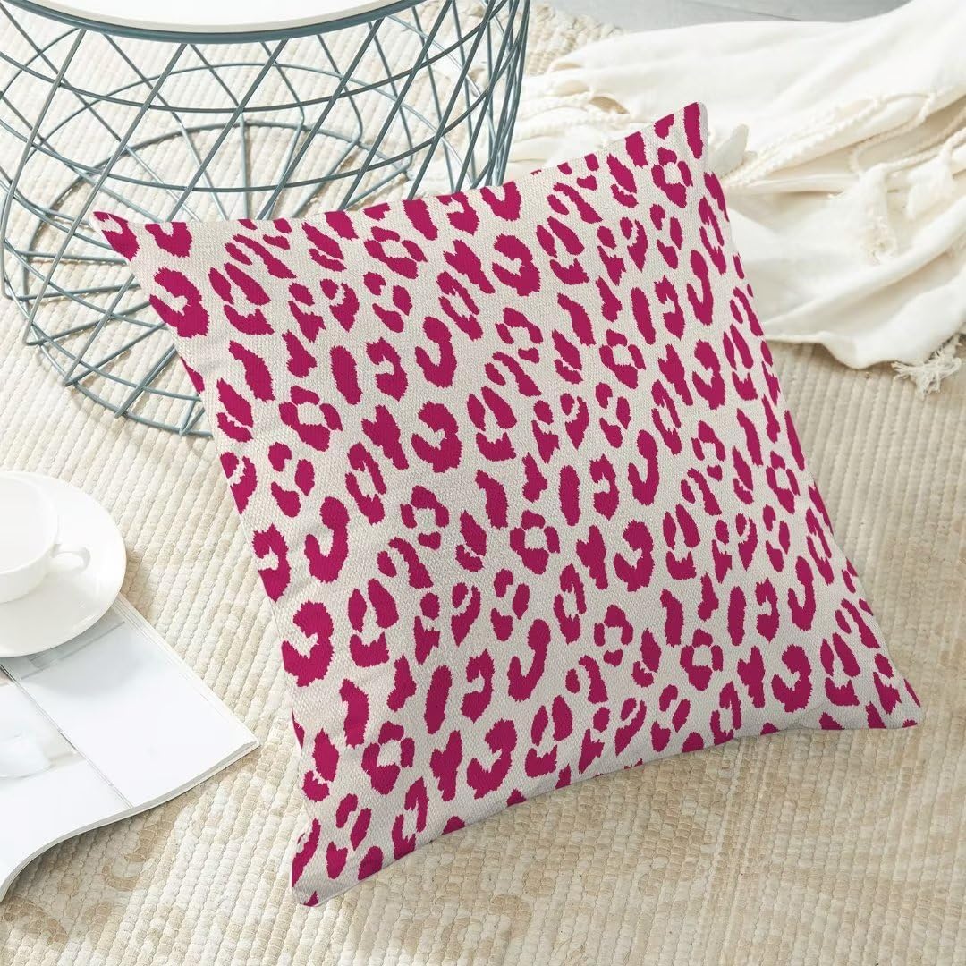Juego de 2 fundas de almohada de leopardo rosa intenso de 18 x 18 pulgadas, almohadas con estampado de animales de guepardo, fundas de almohada