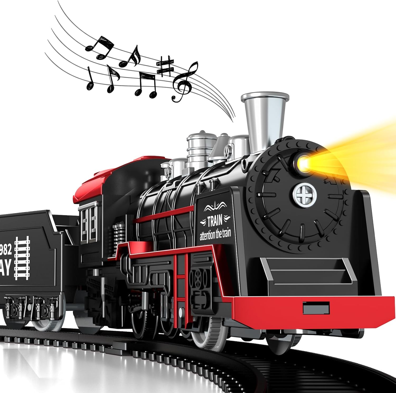 EPPO Mini pistas de tren, 13 piezas de juguetes de tren eléctrico con luces y sonidos, tren de juguete retro clásico locomotora de vapor, juguetes