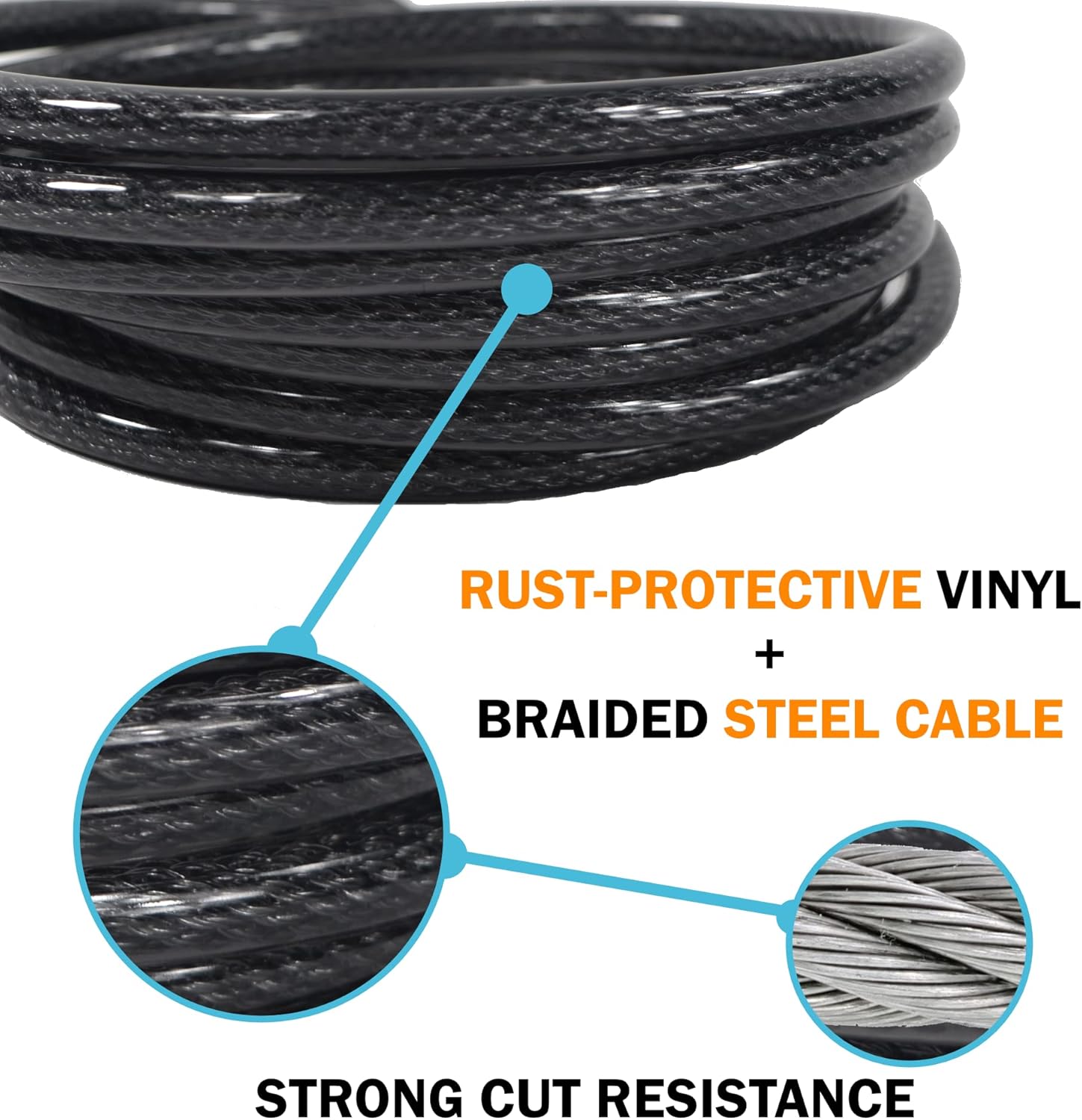Lumintrail Cable de seguridad resistente de 0.472 in (12 pulgada), acero trenzado recubierto de vinilo con extremos en bucle sellados (4′, 7′, 10′,