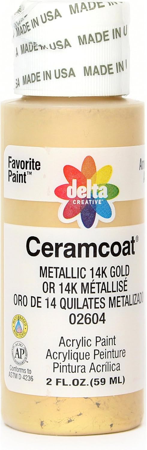 Delta Creative Ceramcoat – Pintura acrílica metálica y perla en varios colores (2 onzas), 2604, oro metálico de 14 quilates