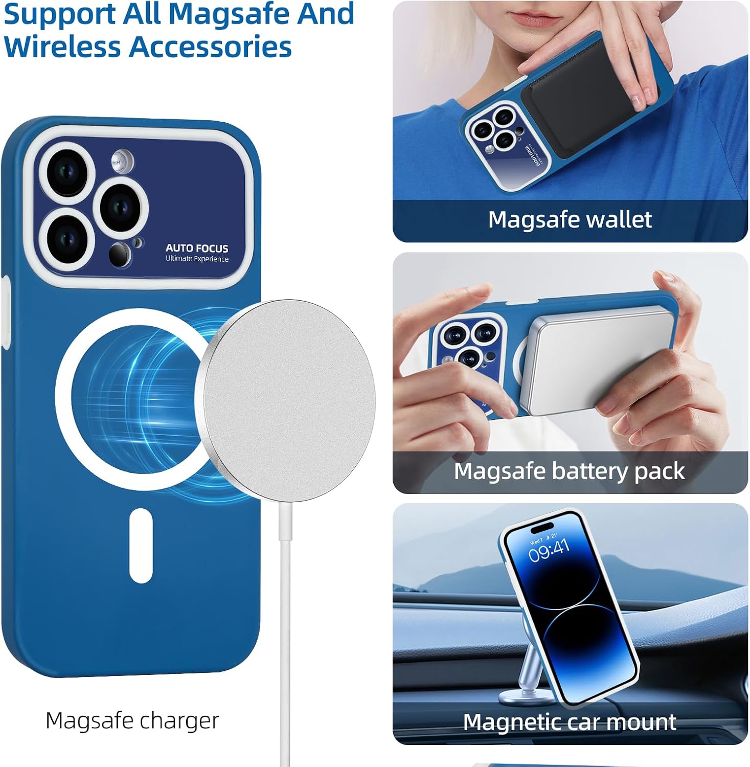 AuroraIce Funda magnética para iPhone 14 Pro Max, funda para teléfono 14 Pro Max compatible con Magsafe diseño de dos capas a prueba de golpes lente