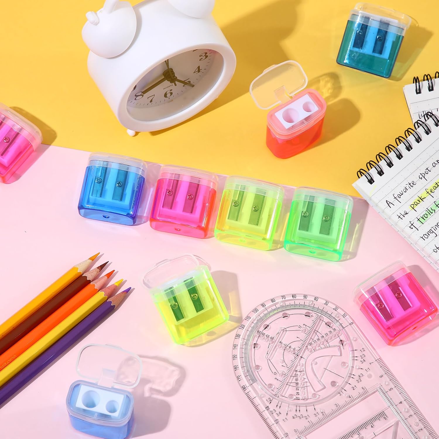Lincia 12 sacapuntas de colores para niños, manuales a granel de doble agujero, sacapuntas compacto portátil de mano para niños, adultos,