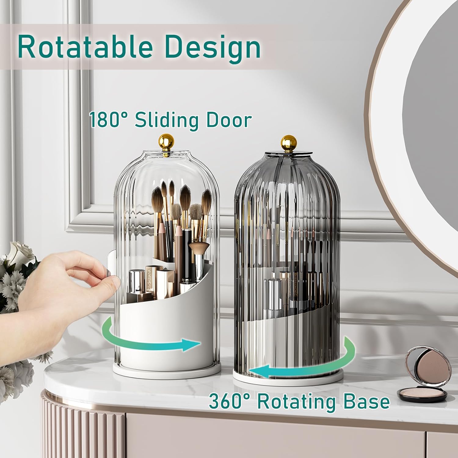 GAXmi Soporte para brochas de maquillaje con tapa, organizador de herramientas cosméticas, giratorio de 360 grados, impermeable, a prueba de polvo,