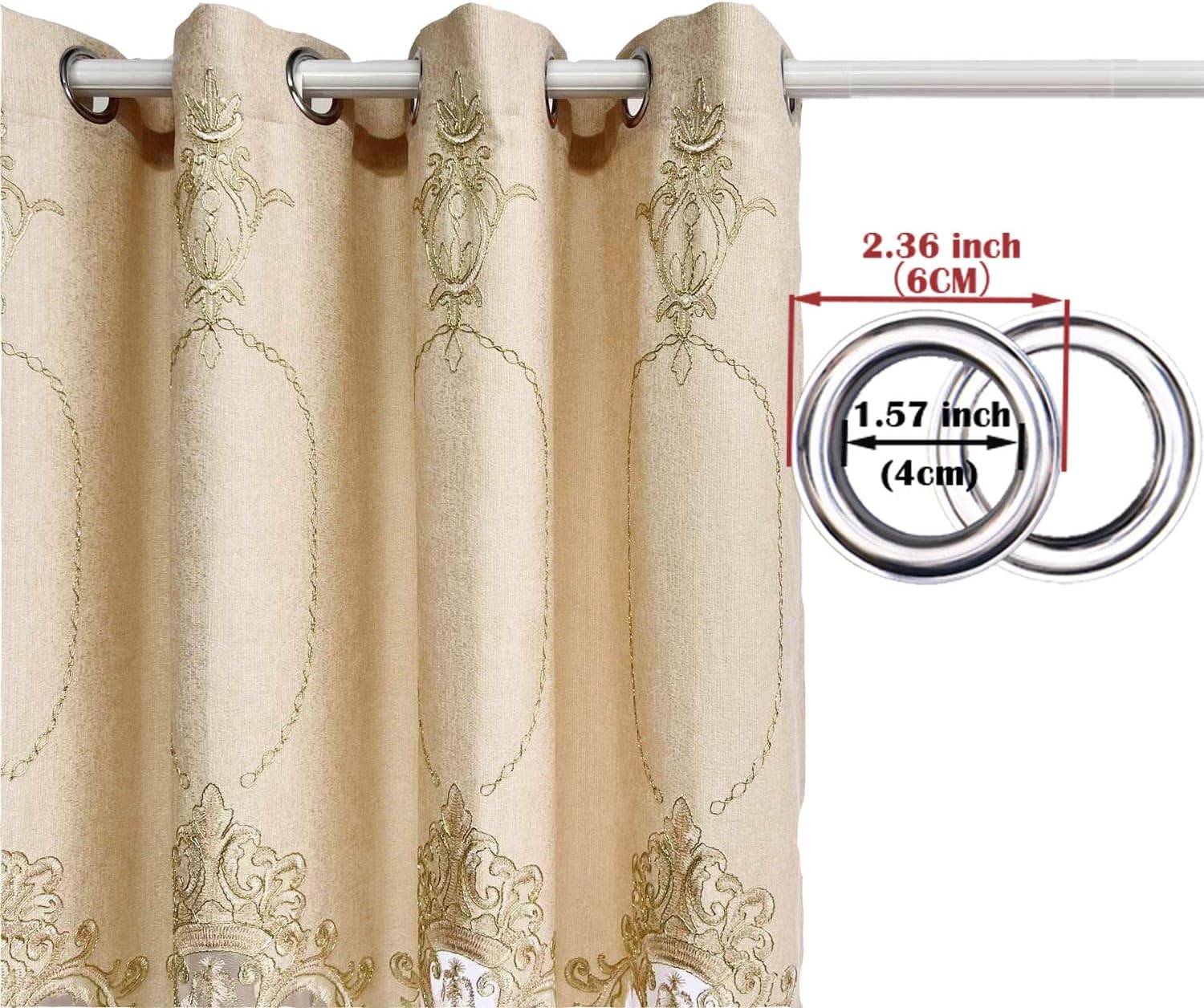 Cortina de lujo con bordado floral semi opaca para ventana, cortinas para dormitorio, con ojales, paneles de oscurecimiento de habitación con
