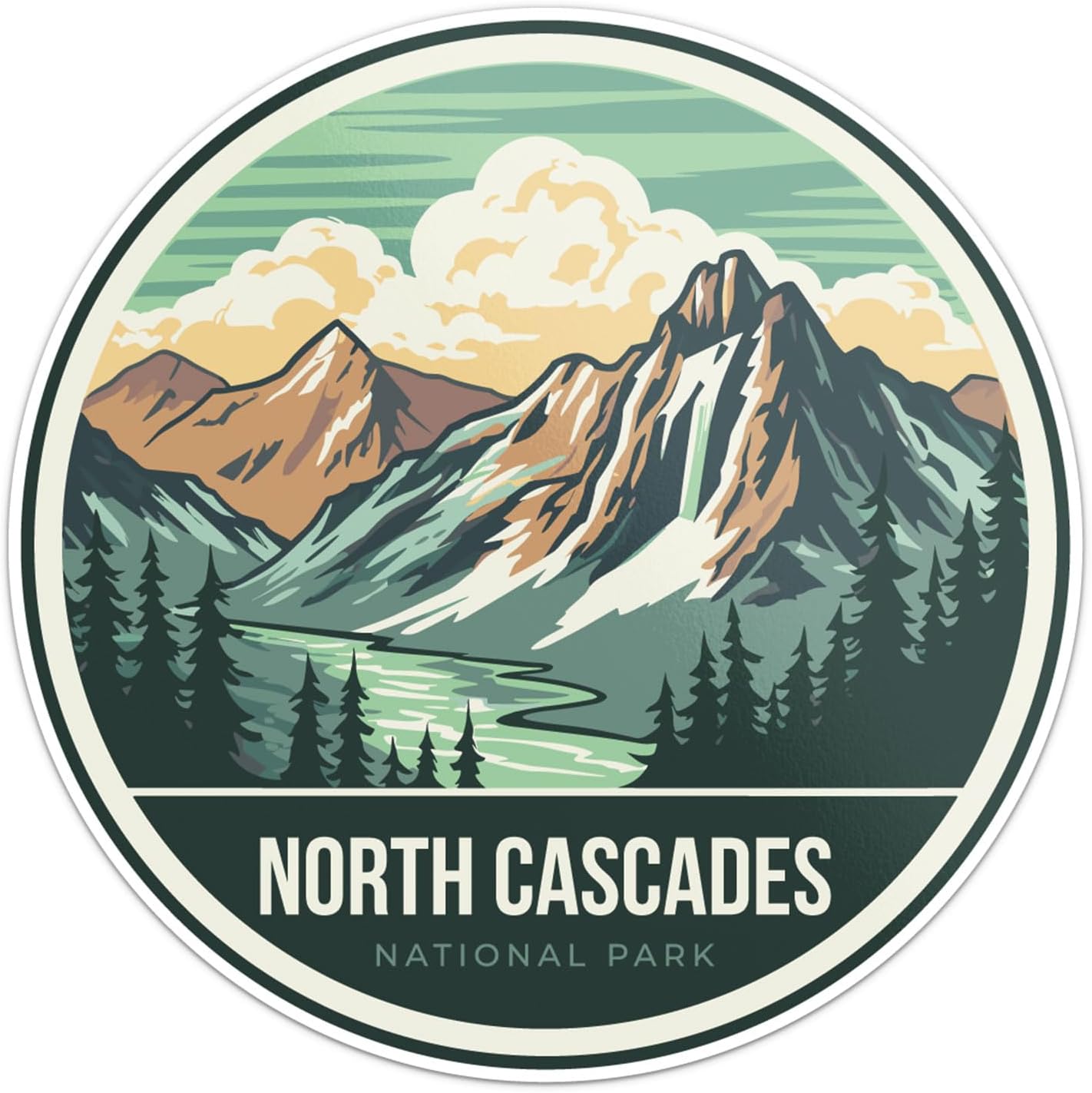 North Cascades National Park – Calcomanía de vinilo impermeable para parachoques de automóvil, laptop, equipaje, botella de agua, pared y ventana,