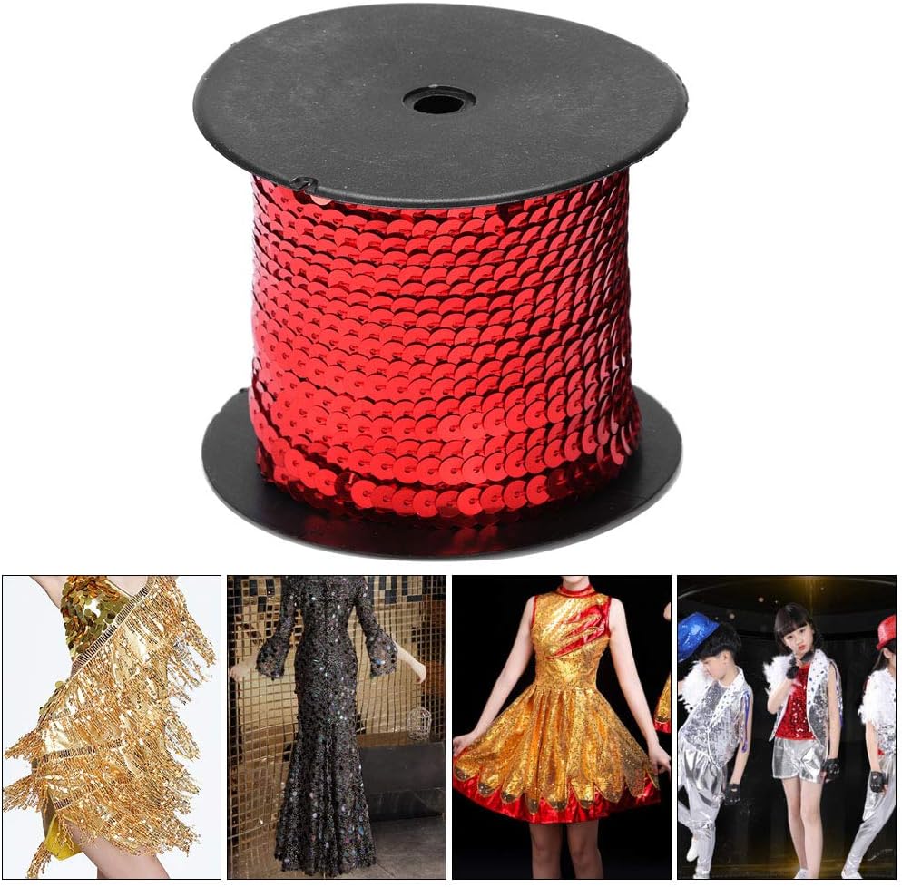 Rollo de lentejuelas, 100 yardasrollo de lentejuelas de 0.236 in, accesorio decorativo para ropa, zapatos, manualidades, adornos (rojo)
