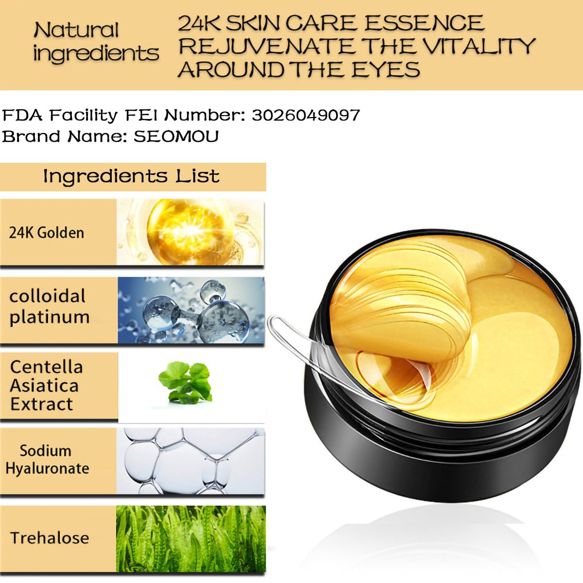 Under Eye Patches for Puffy Eyes, 24K Gold Collagen Eye Mask, Hot Cold Treatment Cooling Gel Eye Pads for Wrinkles Dark Circles Puffiness Eye Bags