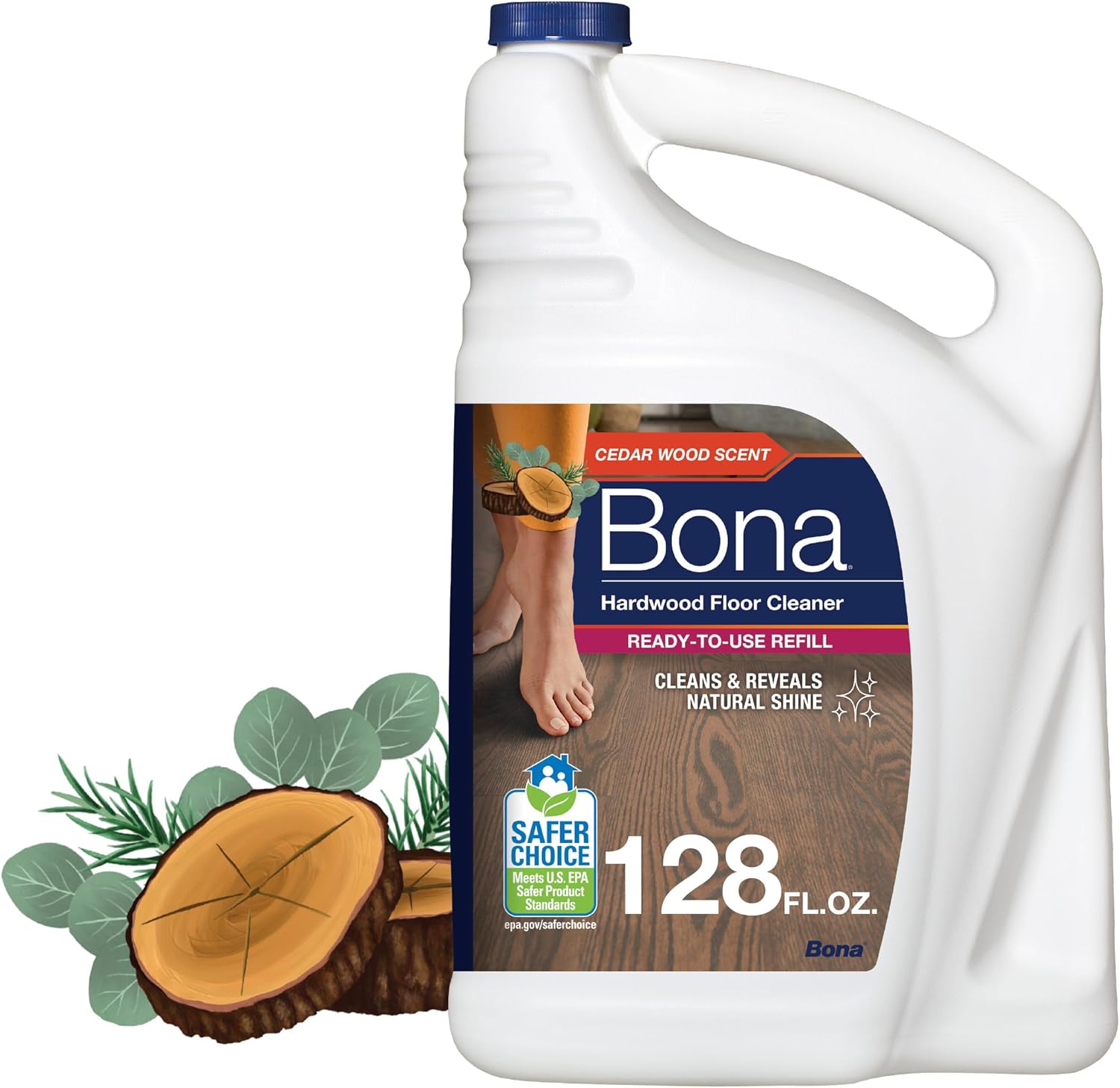 Bona Recambio de limpiador de pisos de madera dura, 128 onzas líquidas, aroma a madera de cedro, solución de limpieza de suelos sin residuos,