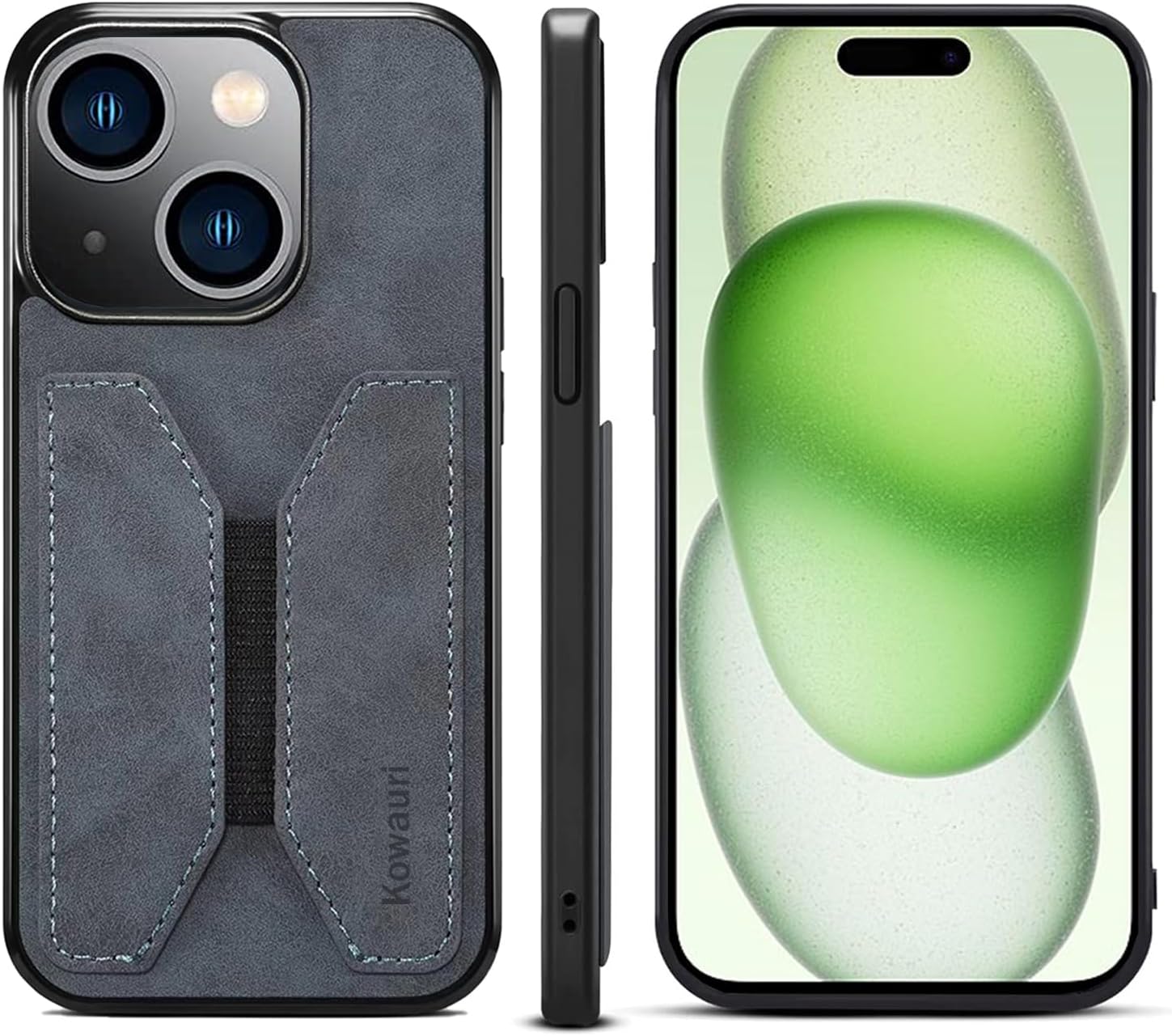 Kowauri Funda para iPhone 15 Plus, piel sintética, con ranura para tarjeta de crédito, funda protectora ultra delgada para iPhone 15 Plus (6.7