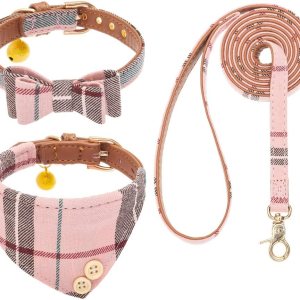 EXPAWLORER Juego de collar y correa para perro, corbata clƔsica a cuadros para perro y collar bandana con campana, correa para perro sin enredos, EXPAWLORER Juego de collar y correa para perro, corbata clƔsica a cuadros para perro y collar bandana con campana, correa para perro sin enredos,