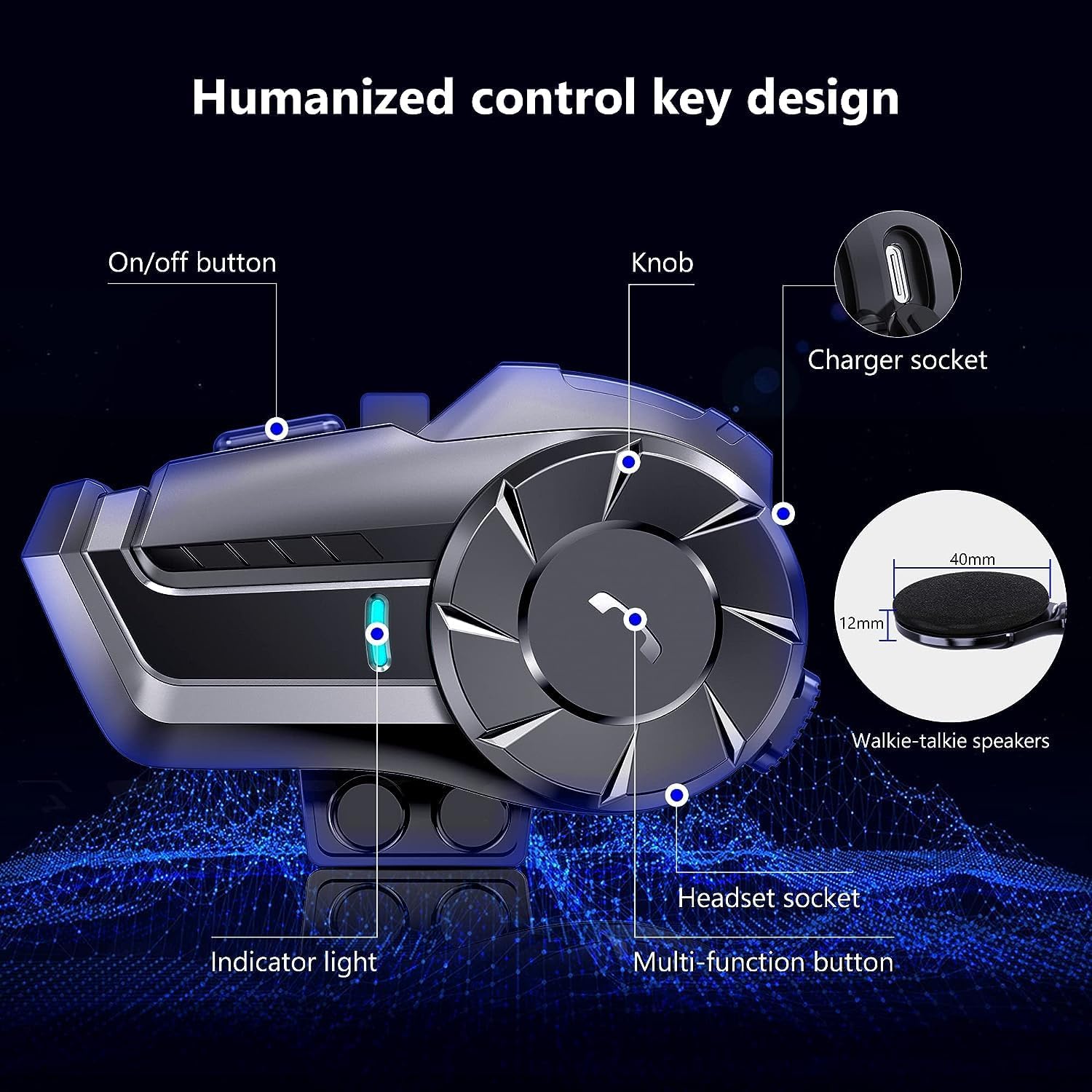 Zhongreat Casco de motocicleta Bluetooth 5.0 Auriculares, Intercomunicador inalámbrico Dirtbike al aire libre sistema de comunicación hasta 800M