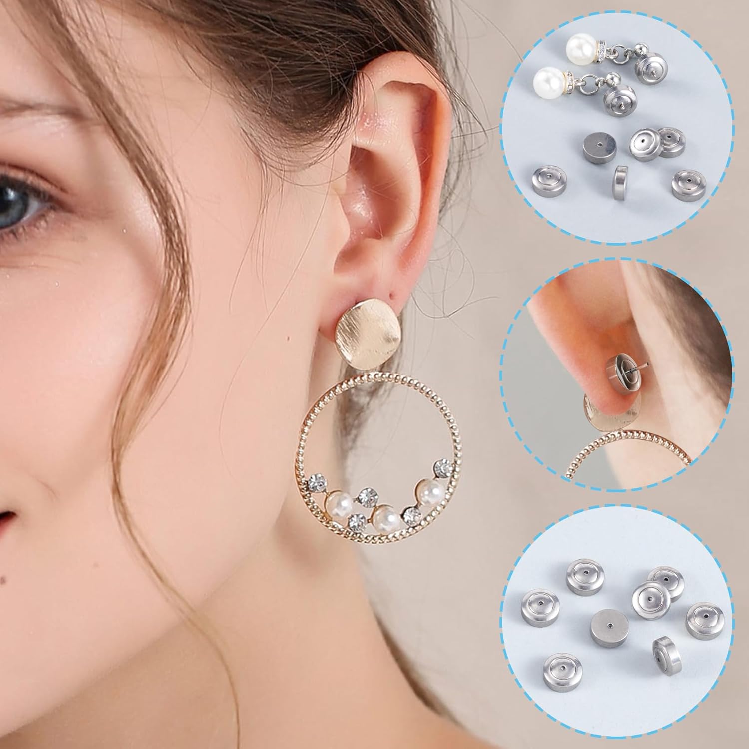8 piezas de aretes de plata para orejas caídas, dados de acero de titanio de 0.16 x 0.315 pulgadas, soporte de aretes para aretes pesados, aretes