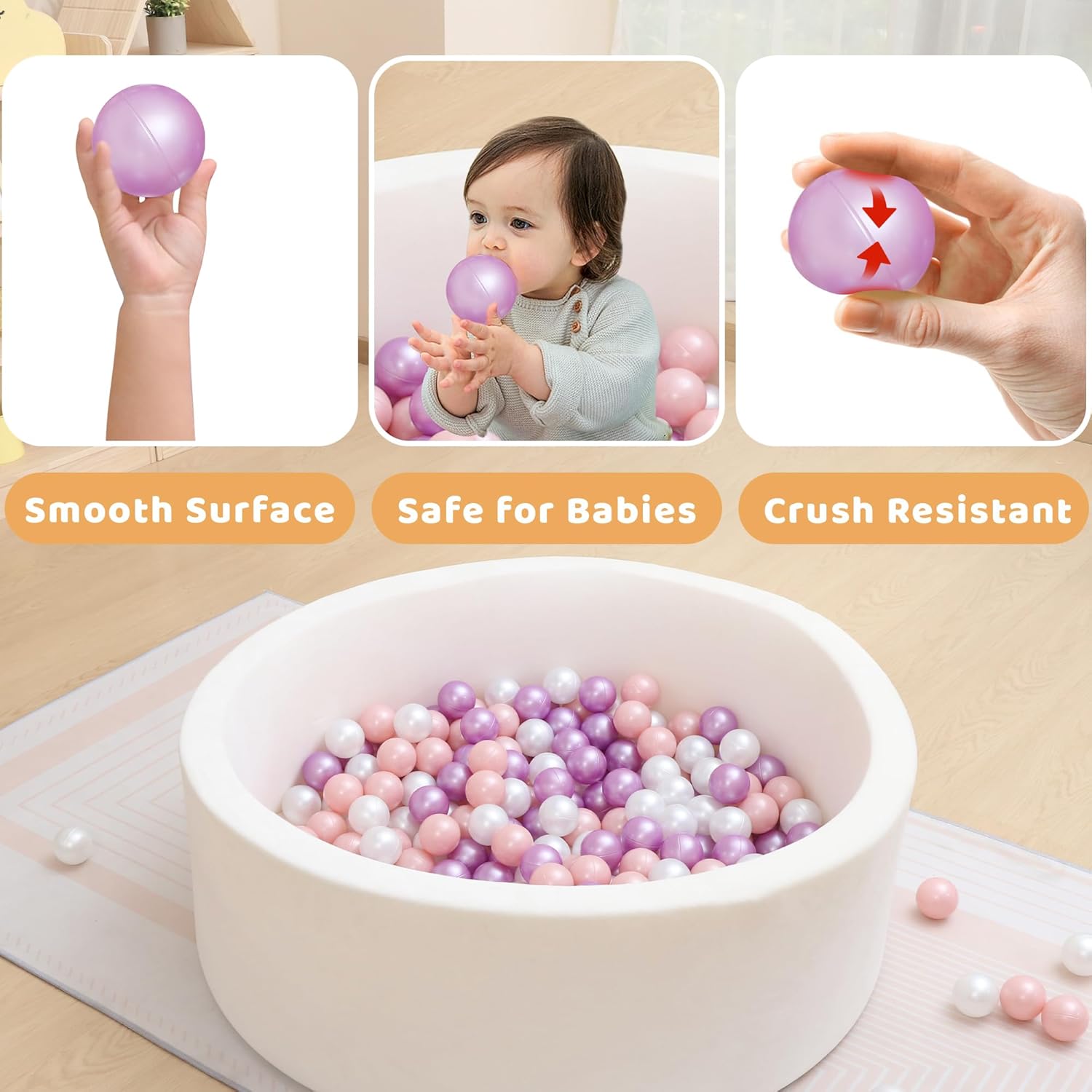 100 bolas para hogueras de 2.16 pulgadas, bolas de plástico a prueba de aplastamiento para niños pequeños, casa de juegos, piscina, decoración de
