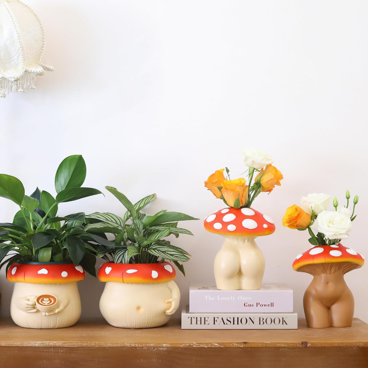 GUGUGO Jarrón de cuerpo de dama de hongo para flor, decoración de hongos funky, jarrones eclécticos en forma de dama para flores, decoración única y