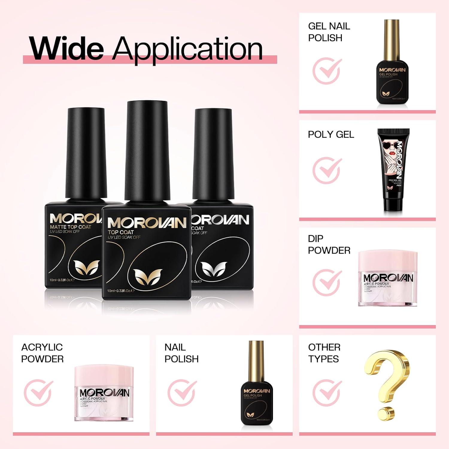 Morovan Capa base de gel 3 piezas no limpian gel brillo mate superior y capa base – lámpara de uñas de larga duración capa superior esmalte de uñas