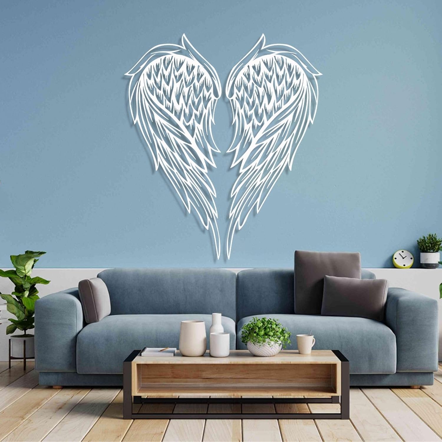 Cadeali Arte de pared de metal con alas de ángel, decoración de escultura de pared de alas de ángel, decoración de pared de metal, para colgar en la