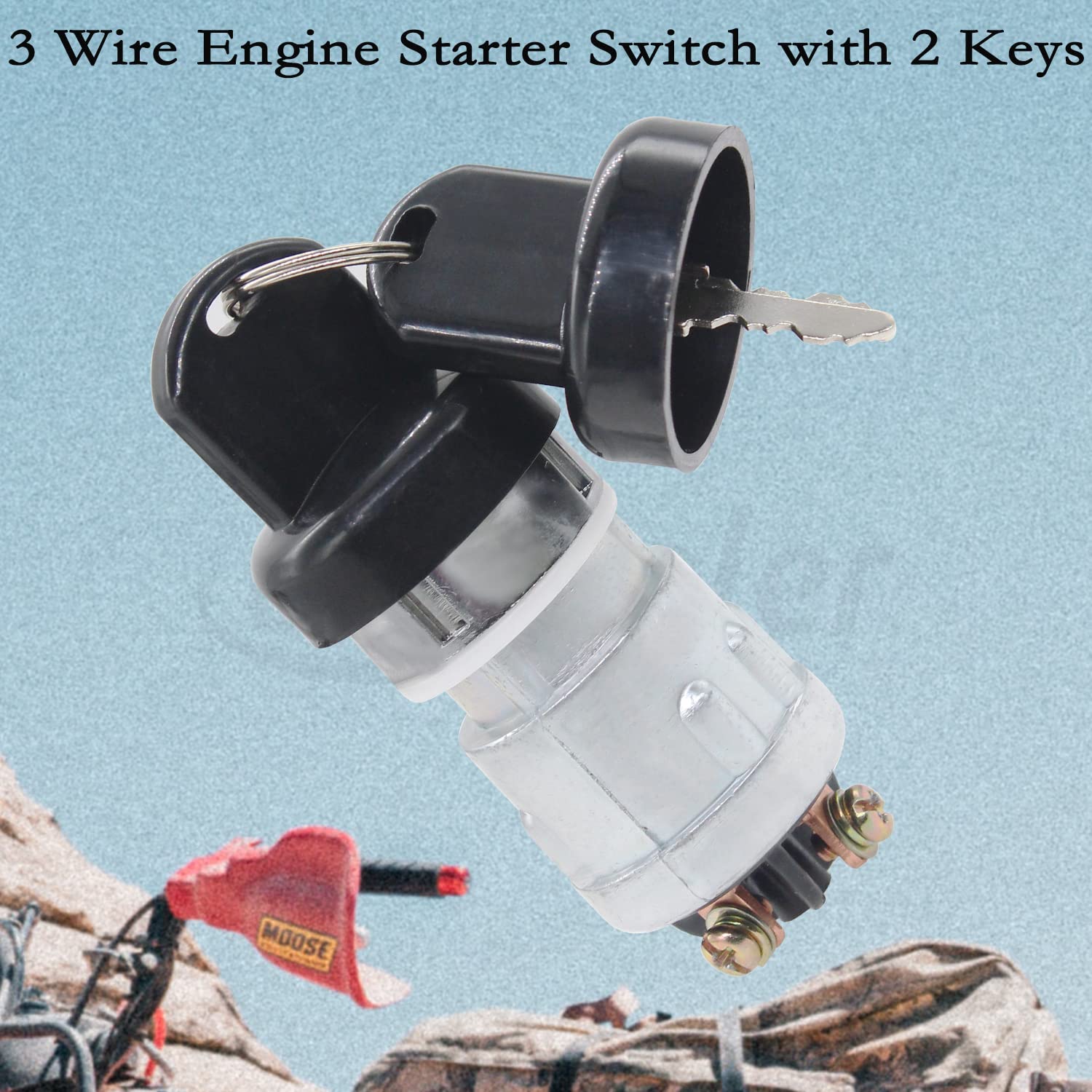 Amavoler Interruptor de arranque universal de 3 cables con 2 llaves de repuesto para motocicleta, scooter, camión, tractor, carretilla elevadora,