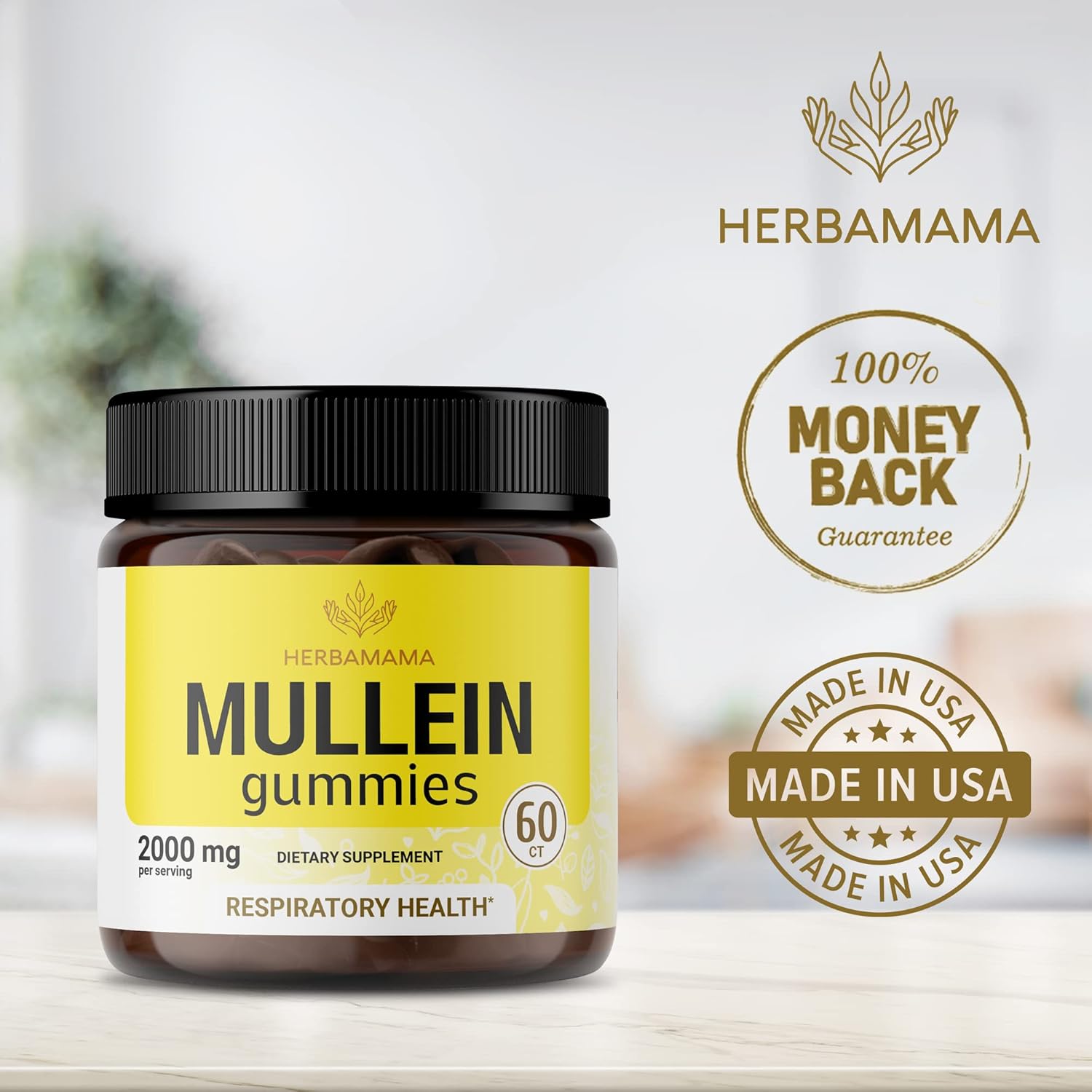 HERBAMAMA Gomitas de gordolobo – Suplemento dietético de hoja de gordolobo para sistema respiratorio, apoyo digestivo, refuerzo inmunológico,