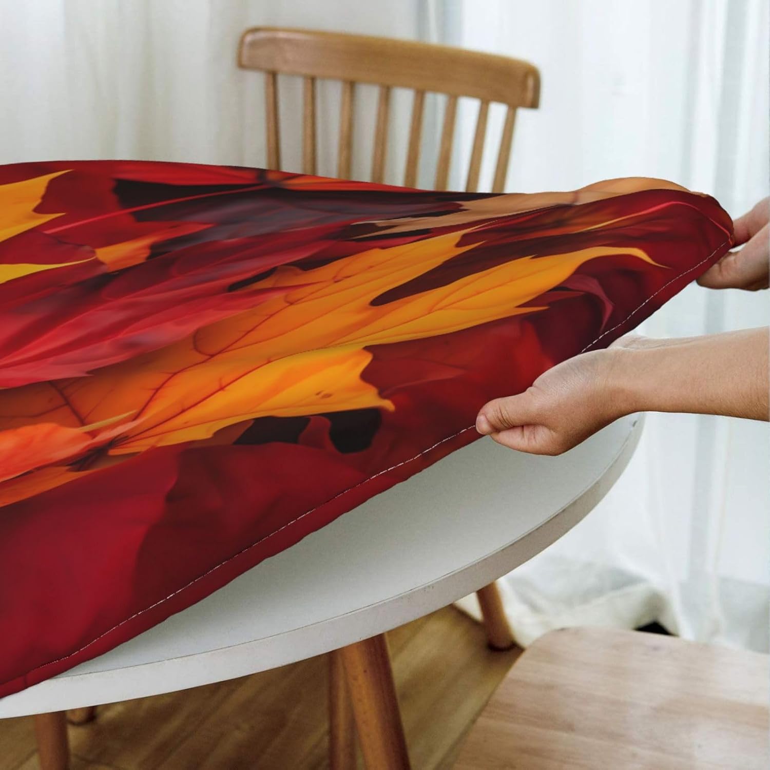 hsbolediy Mantel redondo de hojas de otoño (54 pulgadas para mesa de 45 a 50 pulgadas), mantel ajustable con borde elástico para exteriores,