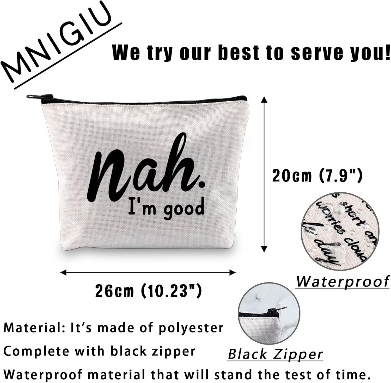 Bolsa de cosméticos de humor divertido Nah.I’m Good Bolsa de maquillaje Sarcasmo Bolsa de maquillaje divertido Regalo de amante de la broma, Nah soy