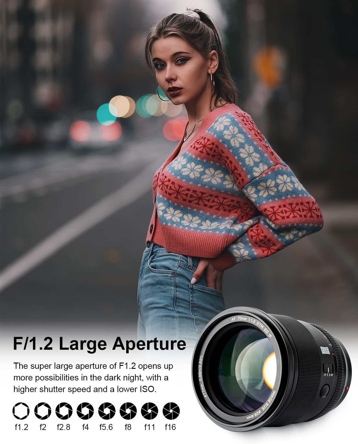 VILTROX Lente EF de 2.953 in f1.2 F1.2 PRO EF para Sony E-Mount Ultra Gran Angular APS-C Auto Focus Prime Lens Compatible con cámaras Sony E-Mount