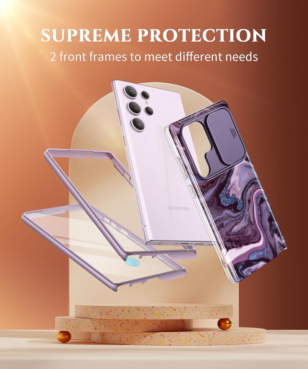 GVIEWIN Funda para Samsung Galaxy S23 Ultra con funda deslizante para cámara, protector de pantalla integrado 2 marcos frontales de grado militar a