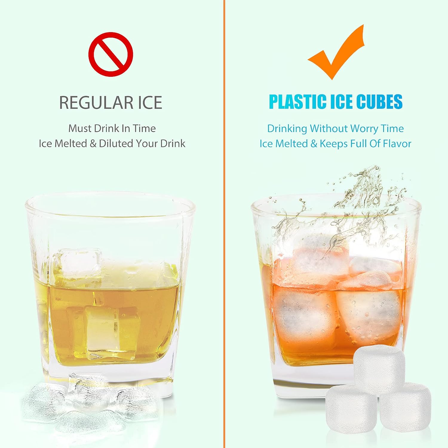 Cubos de hielo reutilizables para bebidas, paquete de 50 cubos de hielo de plástico recongelables sin BPA, bebidas frías sin diluir, cubos de hielo