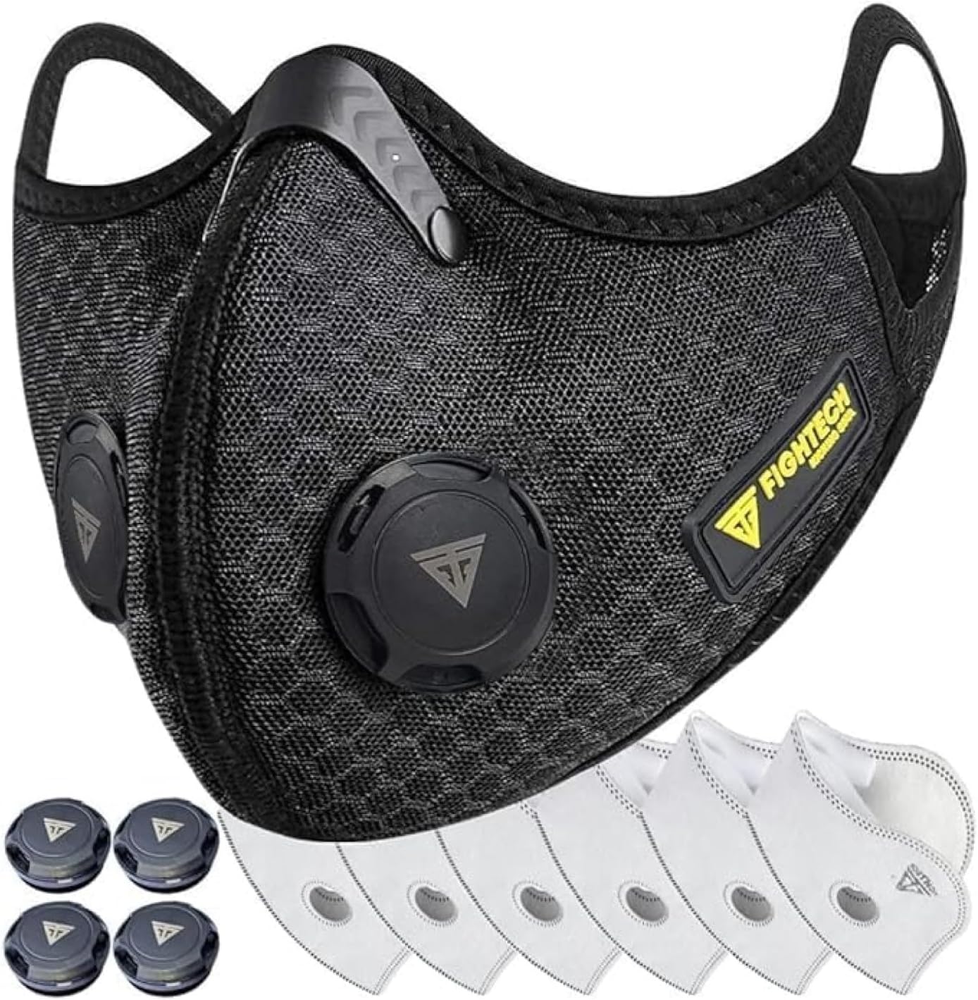 FIGHTECH Máscara facial antipolvo con filtros de carbono extra activos y válvulas de aire, para carpintería, mudanza, construcción