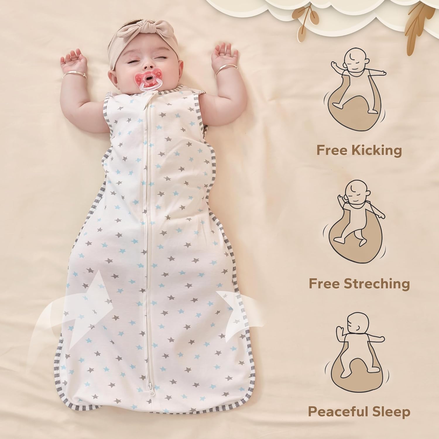 1.0 TOG – Saco de dormir para bebé, ligero, 100% algodón, con cremallera de 2 vías, saco de dormir unisex para bebé recién nacido de 0 a 6 meses,