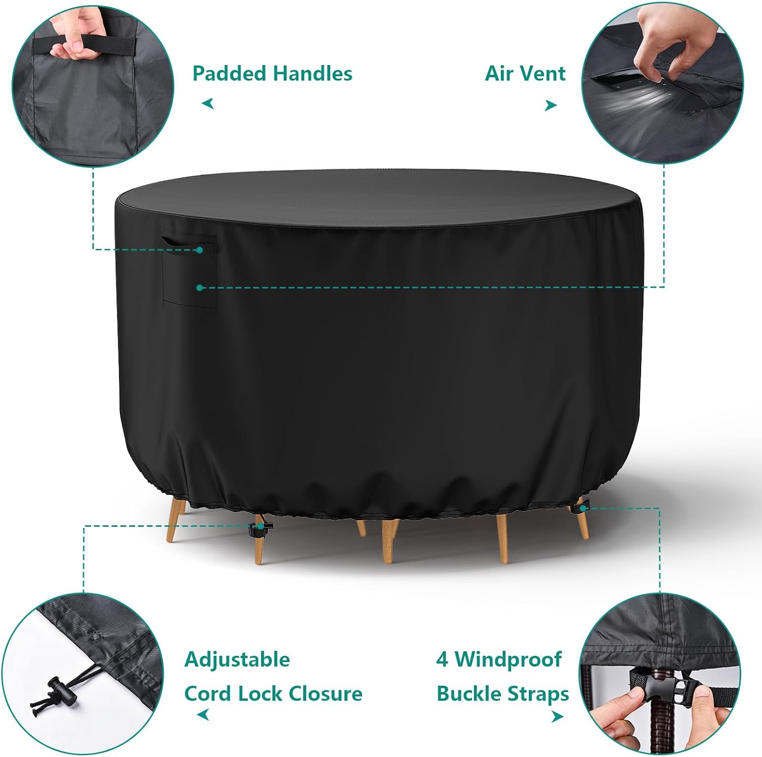 Funda redonda para mesa de exterior, 600D impermeable, resistente al desgarro, funda para muebles de patio y sillas, funda para muebles de exterior,