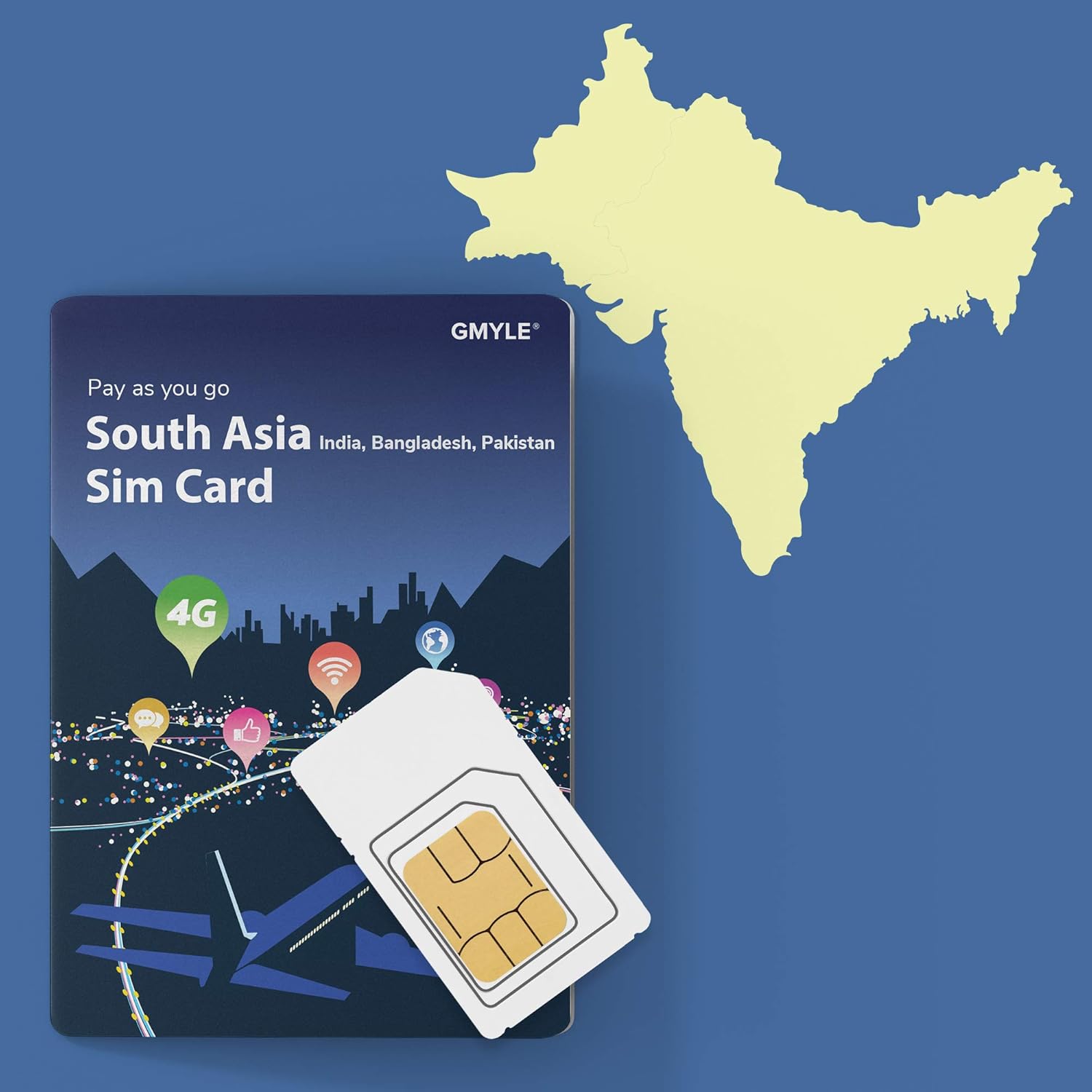 Bangladesh y Pakistán tarjeta SIM prepagada, 5GB 14 días Asia meridional 2 países 4G LTE 3G datos de viaje, recarga en cualquier momento y en