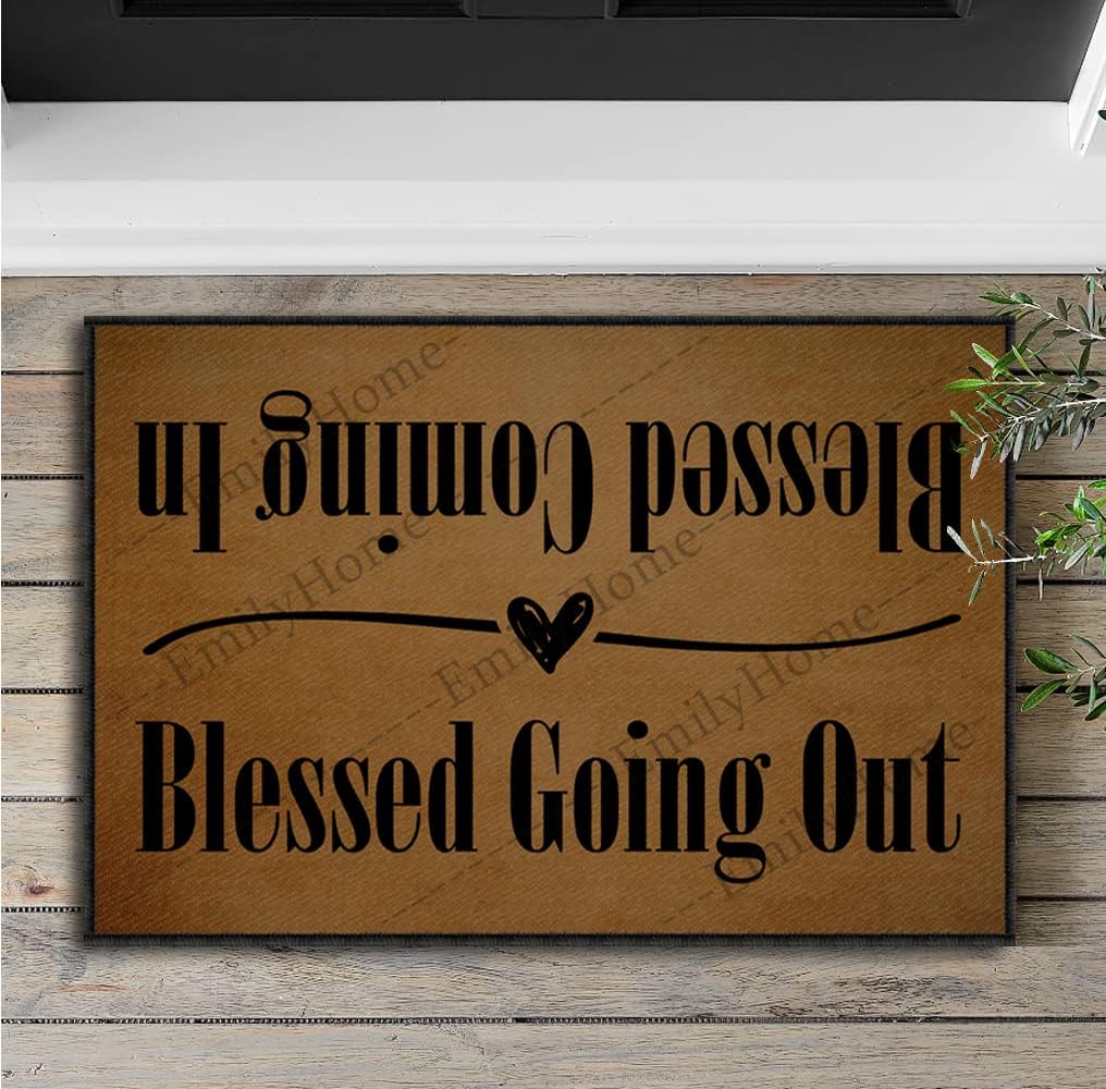 ZUYOENCO Tapete para puerta delantera, para entrada interior, con texto en inglés “Blessed Coming in Blessed Going Out”, alfombra de entrada