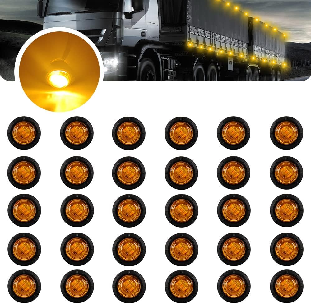 Sidaqi 30 luces LED redondas de 34 pulgadas, color ámbar, 12 V CC, luces delanteras y traseras para señal de parada y giro, luces traseras