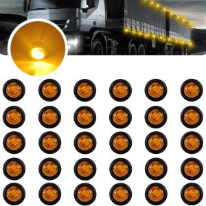 Sidaqi 30 luces LED redondas de 34 pulgadas, color ámbar, 12 V CC, luces delanteras y traseras para señal de parada y giro, luces traseras Sidaqi 30 luces LED redondas de 34 pulgadas, color ámbar, 12 V CC, luces delanteras y traseras para señal de parada y giro, luces traseras
