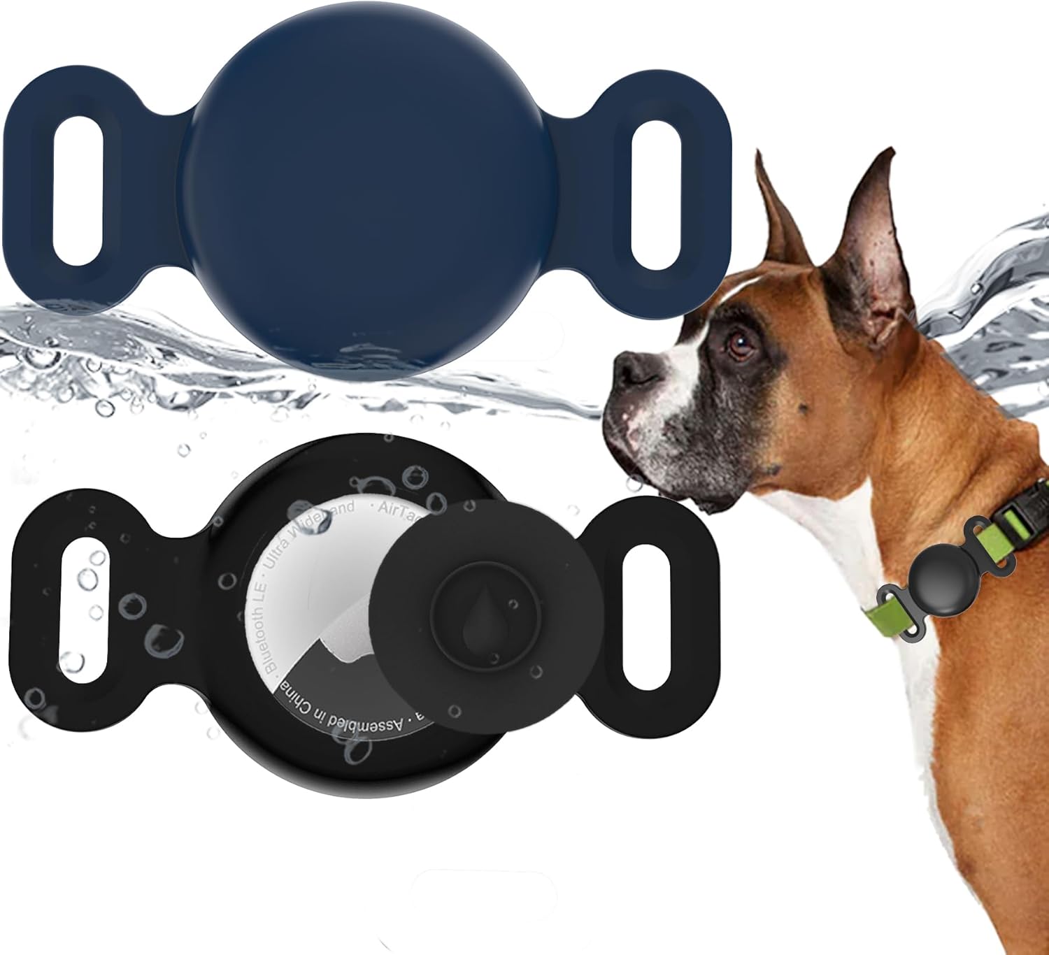Paquete de 2 soportes impermeables IPX8 para collar de perro, funda de aire oculta para GPS, collar de cachorro, gatito y gato, funda de silicona