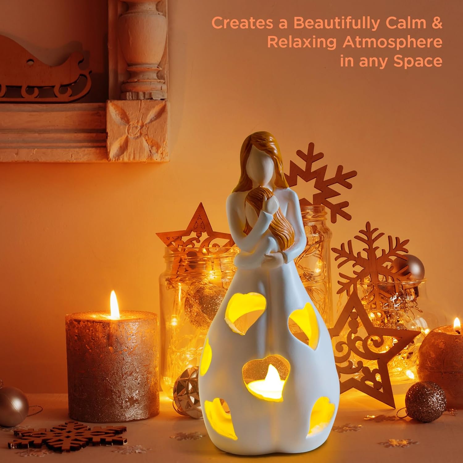 Styleonme Lámparas de vela, Estatua de la Madre e Hija, Regalos de Navidad de la hija, Gran Madre Regalos, Regalo de la Hija de la Madre, Regalo de