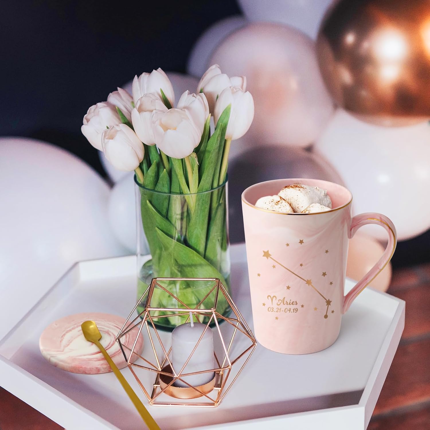 YHRJWN Regalos de Aries para mujeres, regalos de constelación Aries, tazas de café con signo del zodiaco Aries para 12 amantes de las constelaciones
