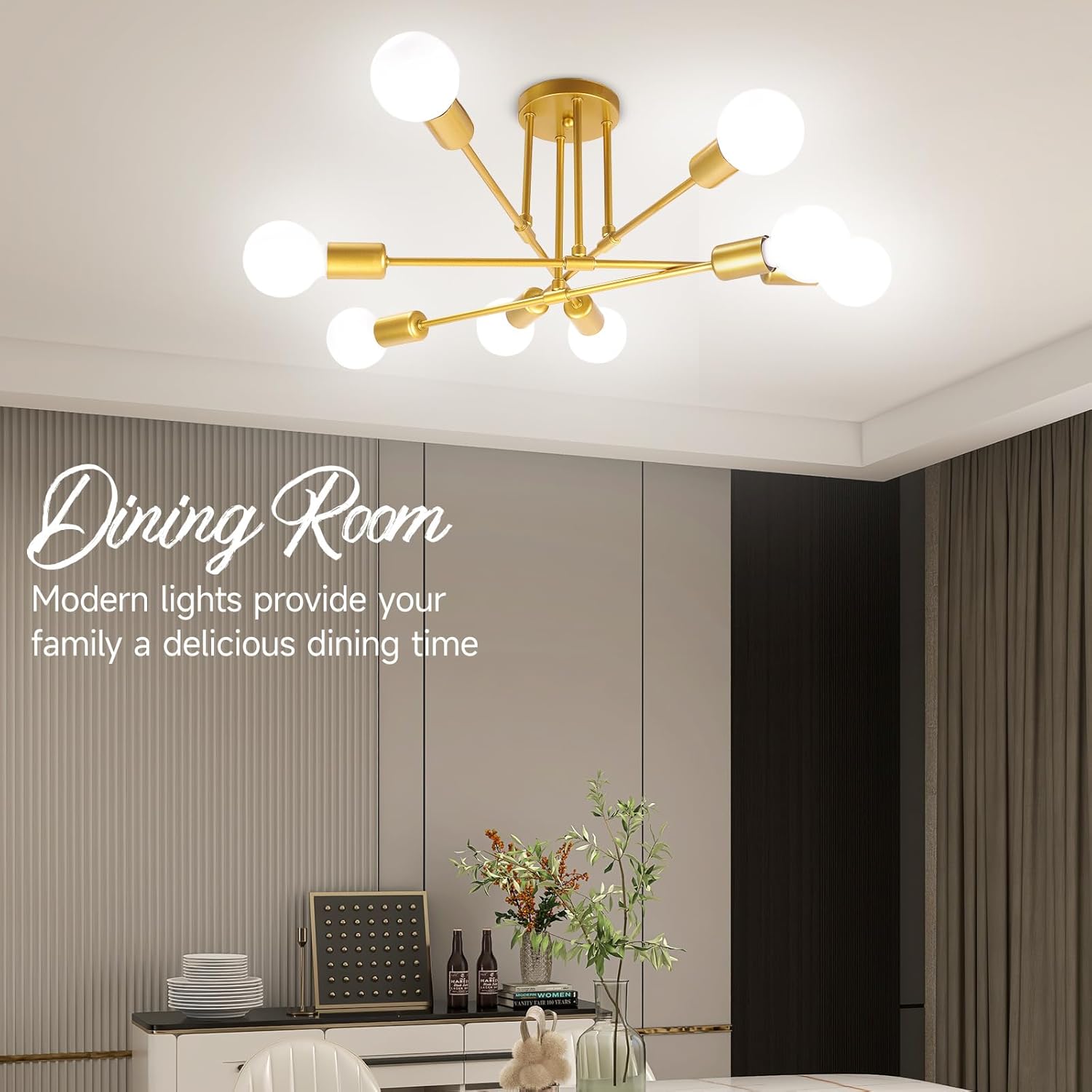 Moderno Sputnik – Lámpara de techo con 8 luces, lámparas de techo semiempotradas de mediados de siglo, para dormitorio, comedor, cocina, oficina