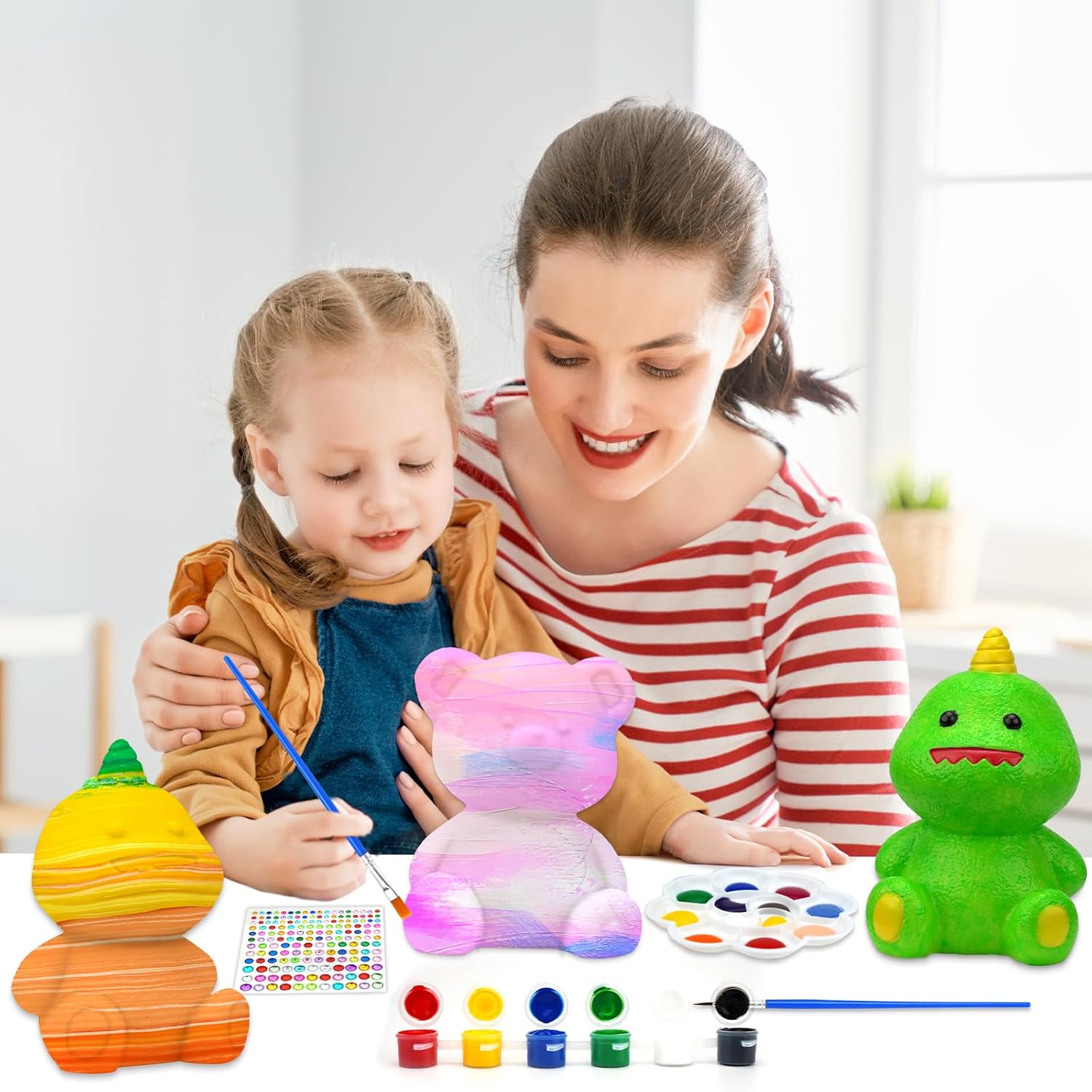 HAPMARS Kit de lámpara de oso de dinosaurio pequeño, 2 piezas, kits de pintura geométrica para niñas y niños de 4 5 6 7 8 9 10 11 12 +, suministros