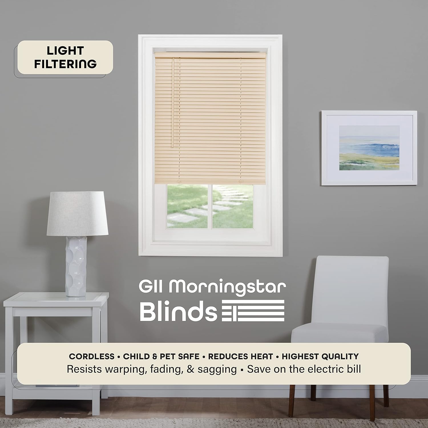 Achim Home Decor – Mini persiana inalámbrica con filtro de luz, 64 pulgadas de ancho, 64 pulgadas de largo, 1 pulgada de tamaño de listón, color