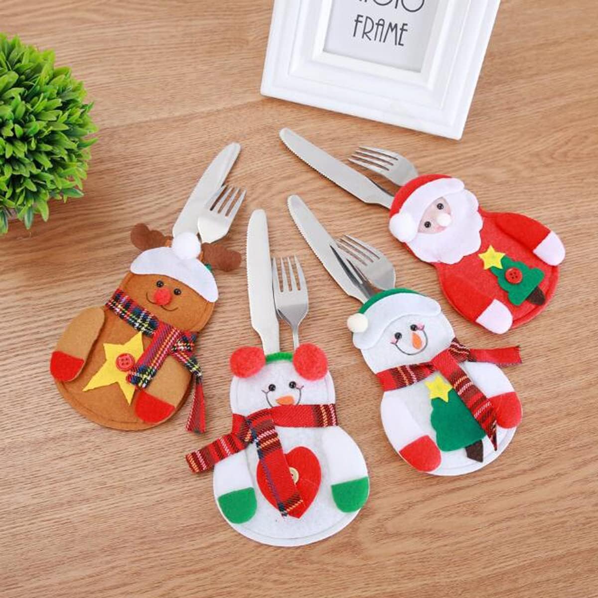 12 piezas de Navidad bolsa de cubiertos lindo muñeco de nieve cubiertos soporte cuchillo tenedor bolsa bolsa decoración para fiesta de Navidad cena