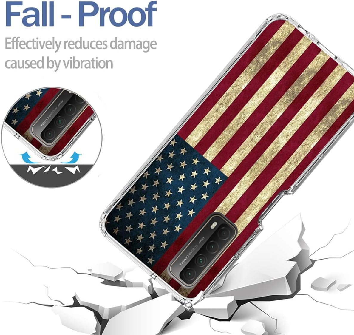 Funda para teléfono P Smart 2021Huawei Y7AEnjoy 20 SE PPA-LX2 con protector de pantalla de vidrio templado, bonito diseño de bandera transparente de