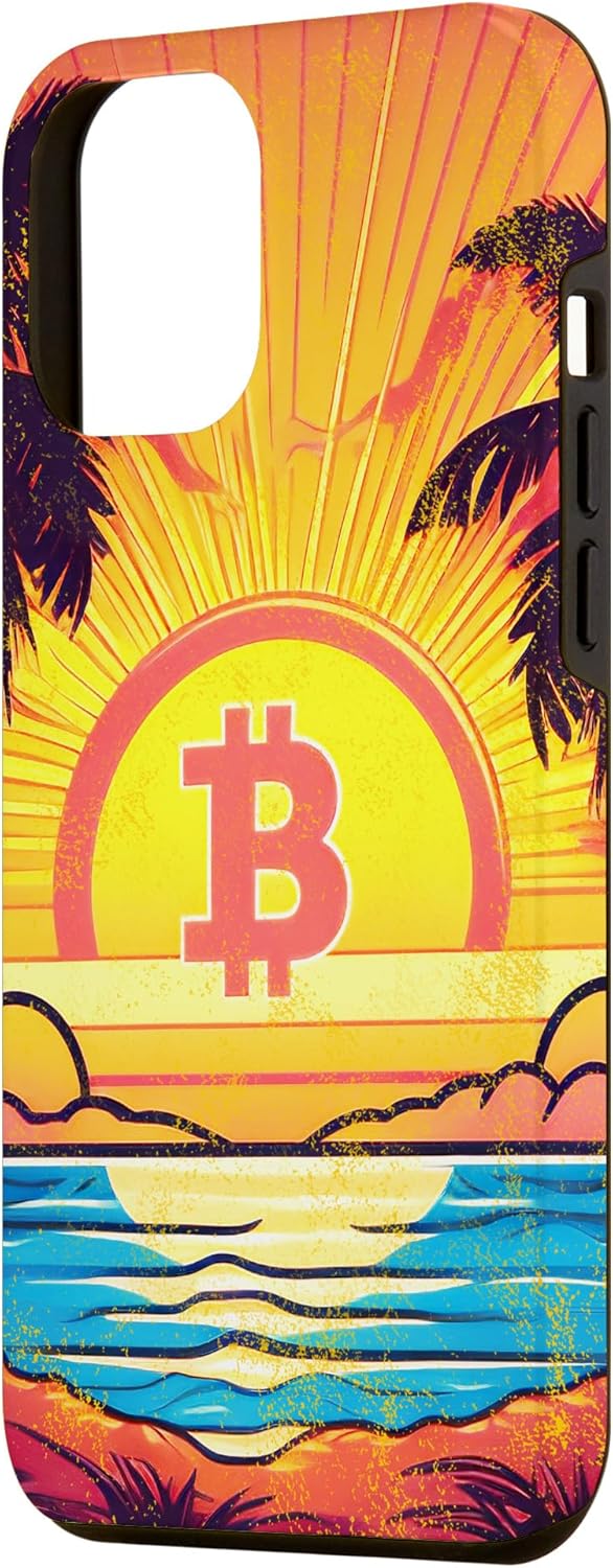 iPhone 12 Pro Max Logotipo de Bitcoin, símbolo, amanecer, vacaciones, sol, playa, océano Caso