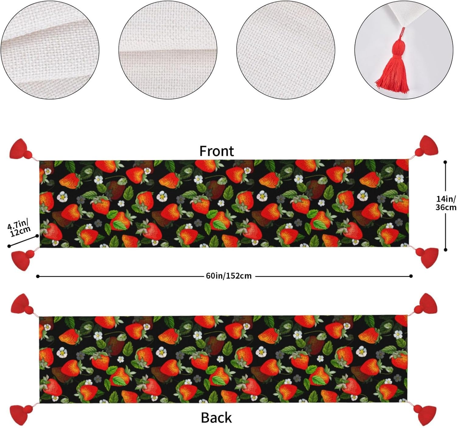 Camino de mesa de Navidad de fresas rojas, decoración de mesa de comedor, decoración de Navidad, decoración de interiores del hogar, caminos de mesa