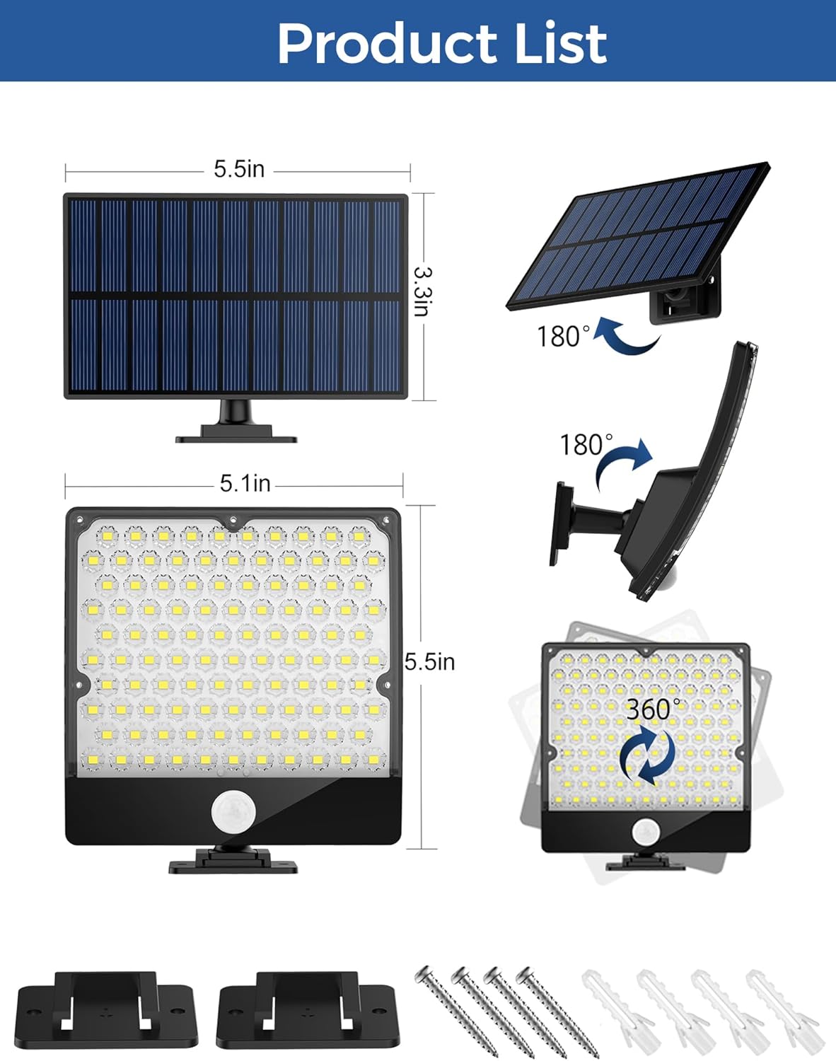Luces solares para exteriores, 105 luces LED solares con sensor de movimiento, IP65 impermeable, ilumina tu noche para puerta delantera, cobertizo,