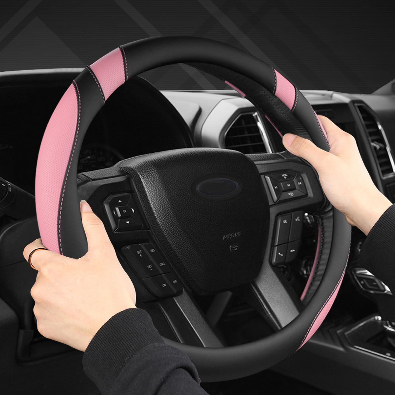 West Llama Funda personalizada para volante de automóvil para Ford F-150, F-250, F-350, Expedition (negro y rosa)